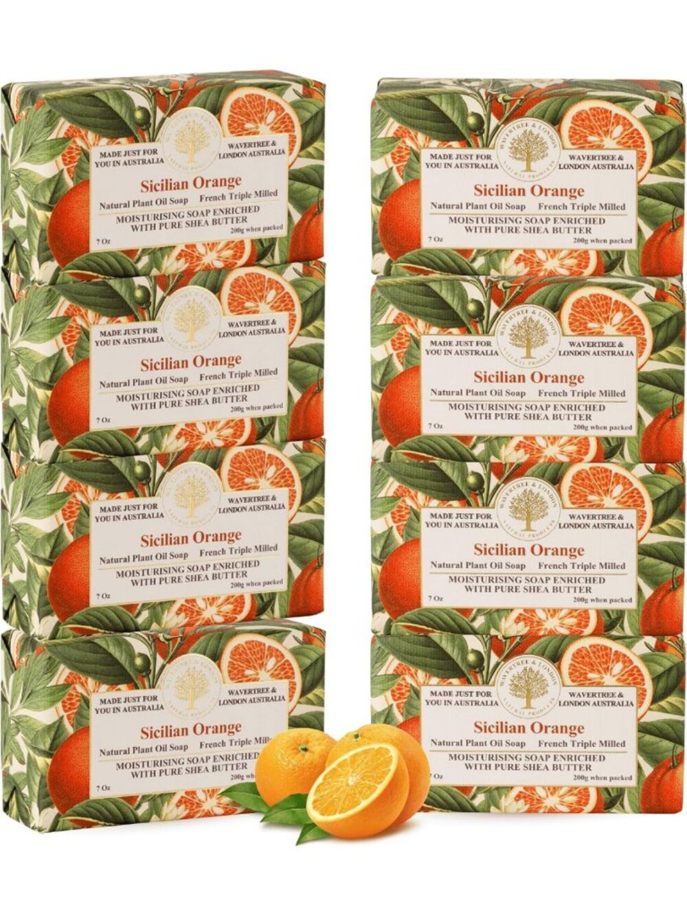 Sicilian Orange Scented Natural Soap Bars - 8 Moisturizing Triple Milled 7oz